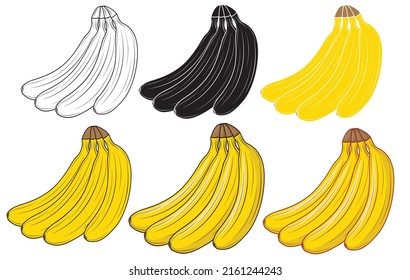Set of Bunch of bananas isolated on white background in clipart style. Vector illustration.