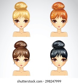 Set of bunch hair styling in different colours for woman 