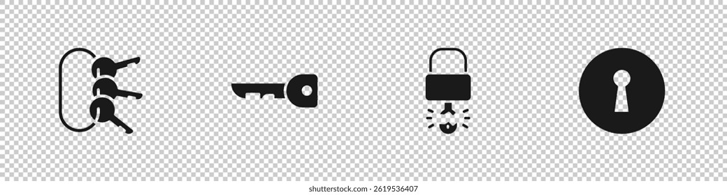 Set Bunch of keys, Key, broke inside padlock and Keyhole icon. Vector