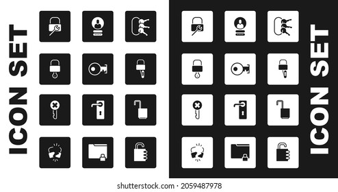 Set Bunch of keys, Key, Lock and, repair, picks for lock picking, Create account screen, Open padlock and Wrong icon. Vector