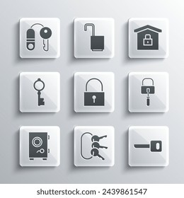 Set Bunch of keys, Key, Lock picks for lock picking, Safe, Old, House with and under protection icon. Vector