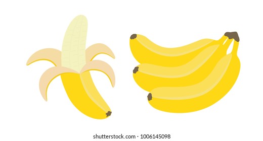 Set of bunches of fresh banana isolated on white background. Vector elements for packaging, menu.