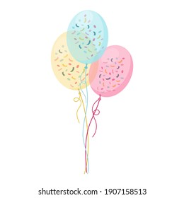 Set, Bunches and Groups of Color Glossy Helium Balloons Isolated on Transparent Background. Party decorations for birthday, anniversary, celebration
