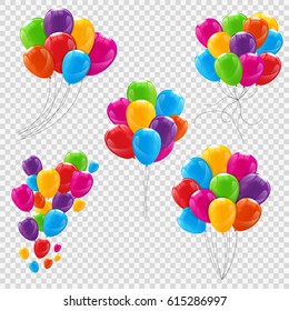Set, Bunches and Groups of Color Glossy Helium Balloons Isolated on Transparent Background. Vector Illustration EPS10 - Shutterstock ID 615286997