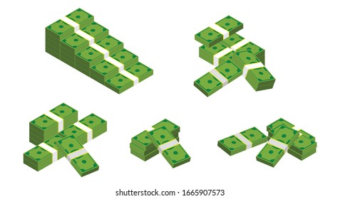set de paquetes apilan dólares en estilo plano o moneda en dólares de diferente estilo o financiar concepto de moneda en doodle. cepa 10 vectorial, fácil de modificar