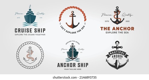 Set Bundle Anchor Ship Logo Symbol Vintage Design Vektorgrafik, Nautical Sail Graphic Ocean