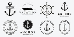 Set-Paket Anchor Ship Yacht Luxury-Logo, Illustration Vintage Design Design Wassertransport Konzept