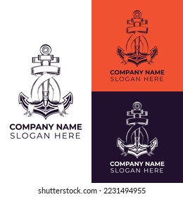 Set Bundle of Anchor Ship Yacht Luxury Badge Vector Logo, Illustration Vintage Design of Water
