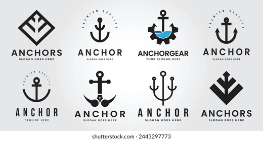 Set Bundle Anchor vector icon pirate boat logo Nautical maritime simple graphic symbol illustration