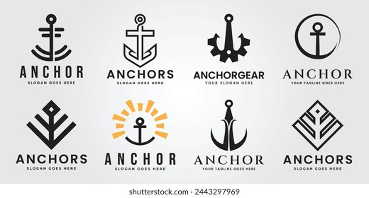 Set Bundle Anchor vector icon pirate boat logo Nautical maritime simple graphic symbol illustration