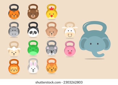 Set Bundle Animal Fitness GYM cute logo design template element vector