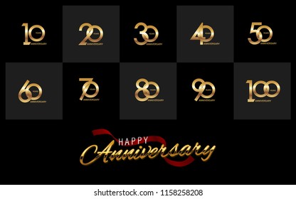 set and bundle anniversary golden logo vector illustration, can be use as logo for birthday, company anniversary flyer and brochure