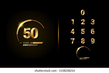 set and bundle anniversary golden logo vector illustration, can be use as logo for birthday, company anniversary flyer and brochure