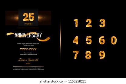 set and bundle anniversary golden logo vector illustration, can be use as logo for birthday, company anniversary flyer and brochure