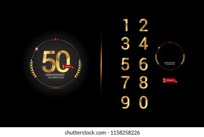 set and bundle anniversary golden logo vector illustration, can be use as logo for birthday, company anniversary flyer and brochure