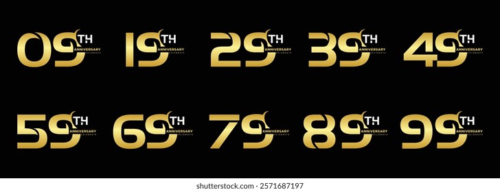 set and bundle anniversary golden logo vector illustration, can be use as logo for birthday