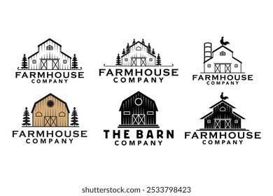 Conjunto Pacote de Barn Vintage Vetor Logo, Design de Ilustração de Barn Cabine Cottage Hut Garage