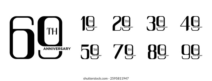 set and bundle of black anniversary celebration logo vector illustrations on white background, can be used as logo for birthday, celebration