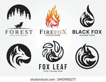 set bundle black fox logo icon vector illustration design