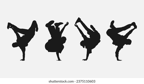 set bundle of breakdancer silhouettes. vector illustration.