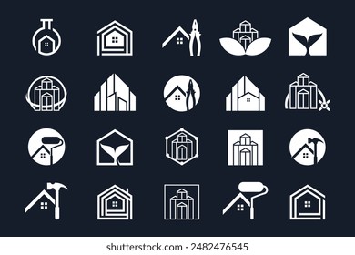 Conjunto de construcción de Paquete y diseño de logotipo de apartamento colección de Vector con idea de elemento único