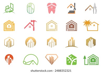 Conjunto de Paquete de construcción de diseño de logotipo concepto único Premium Vector