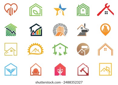 Set Paket Building Logo Design Einzigartiges Konzept Premium Vektorgrafik