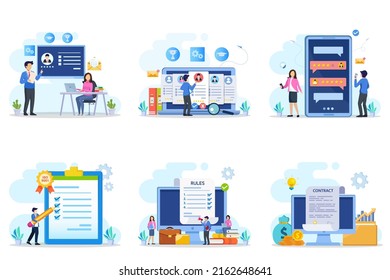 Set bundle Business concept. we're hiring, recruitment, reviews, quality control, rules, contract.