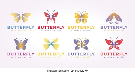 set bundle butterfly logo template. pastel icon of insect metamorphose. collection of butterfly
