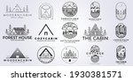 set bundle cabin cottage logo vector illustration design, line art style