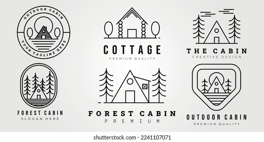 set bundle cabin cottage logo vector illustration design, line art style, icon, symbol