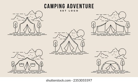 Set Paket von Camping Logo Line Art Simple Minimalist Illustration Template Icon Design. Adventure Activity Outdoor Summer Camp.