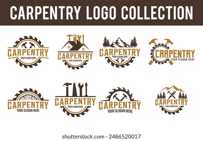 Set Bundle Carpentry Vector Logo, Design Illustration Carpenter Vintage Line Art