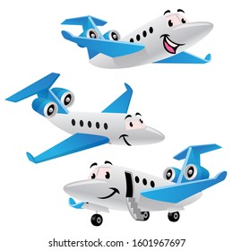 set bundle cartoon of private jet plane character