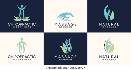 Set bundle of chiropractic logo design with creative concept Premium Vector