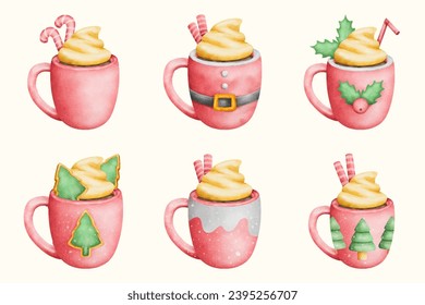 set bundle christmas sweet drink watercolor element collection