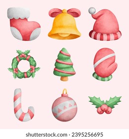 conjunto de colección de elementos acuarela christmas