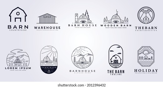 set bundle collection barn house water warehouse factory storage farm house farmland logo vector illustration icon symbol template badge label isolated template design