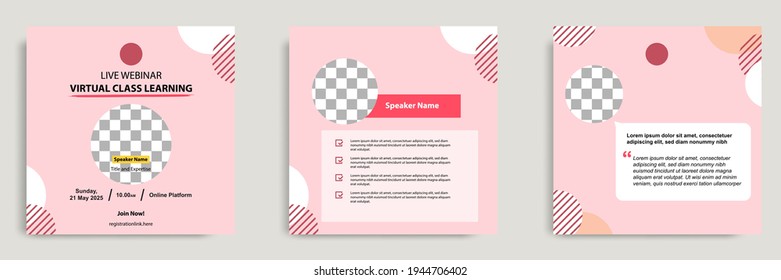 Set bundle collection colorful abstract background of social media post template. Layout for online live webinar, conference, training, seminar, course, and learning video.