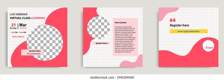 Set bundle collection colorful abstract background of social media post template. Layout for online live webinar, conference, training, seminar, course, and learning video.