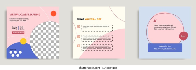 Set bundle collection colorful abstract background of social media post template. Layout for online live webinar, conference, training, seminar, course, and learning video.