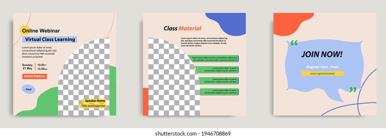 Set bundle collection colorful abstract background of social media post template. Layout for online live webinar, conference, training, seminar, course, and learning video.