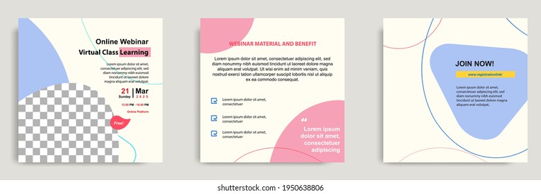 Establezca la colección de paquetes de colorido fondo abstracto de la plantilla de publicación de medios sociales. Diseño para seminarios web en vivo en línea, conferencia, capacitación, seminario, curso y video de aprendizaje.