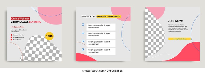 Set bundle collection colorful abstract background of social media post template. Layout for online live webinar, conference, training, seminar, course, and learning video.