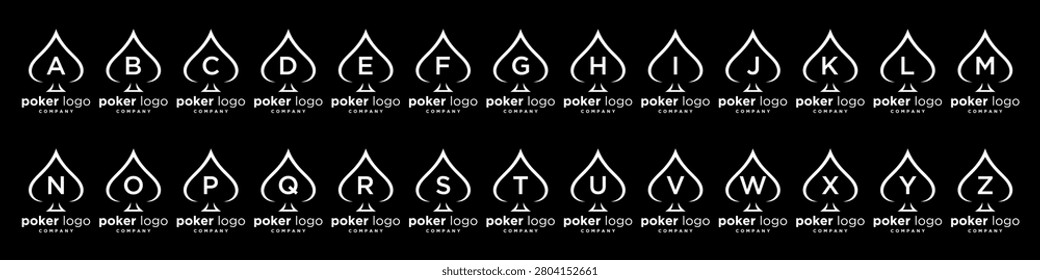 Set bundle of collection Initial letter A to Z with poker for gambling bet logo design inspiration