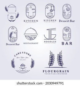 set bundle collection restaurant bakery bar cafe kitchen flour grain logo vector illustration design line art