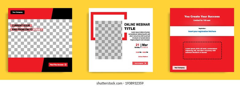 Establecer una colección de paquetes de la plantilla de publicación de medios sociales. Diseño para seminarios web en línea, conferencia, capacitación, seminario, curso y video de aprendizaje. Un estilo sobrio y minimalista.
