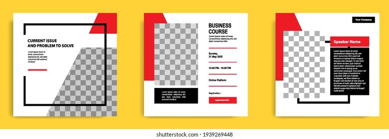 Set bundle collection of social media post template. Layout for online webinar, conference, training, seminar, course, and learning video. Minimal modern and simple style.