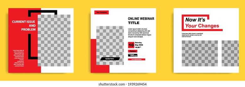 Establecer una colección de paquetes de la plantilla de publicación de medios sociales. Diseño para seminarios web en línea, conferencia, capacitación, seminario, curso y video de aprendizaje. Un estilo sobrio y minimalista.