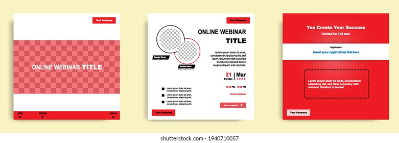 Set bundle collection of social media post template. Layout for online webinar, conference, training, seminar, course, and learning video. Minimal modern and simple style.